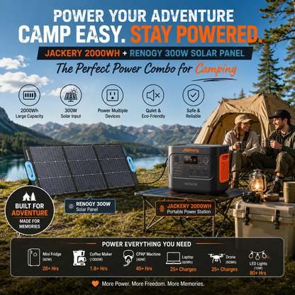 Off-Grid Power Combo Rental – Jackery 2000Wh Power Station + 300W Solar Panel