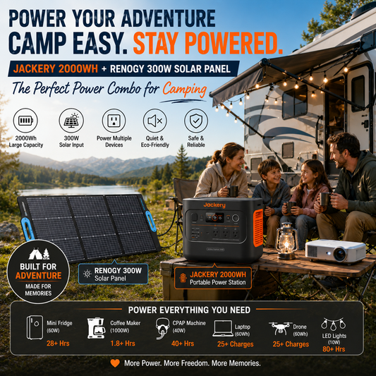 Off-Grid Power Combo Rental – Jackery 2000Wh Power Station + 300W Solar Panel